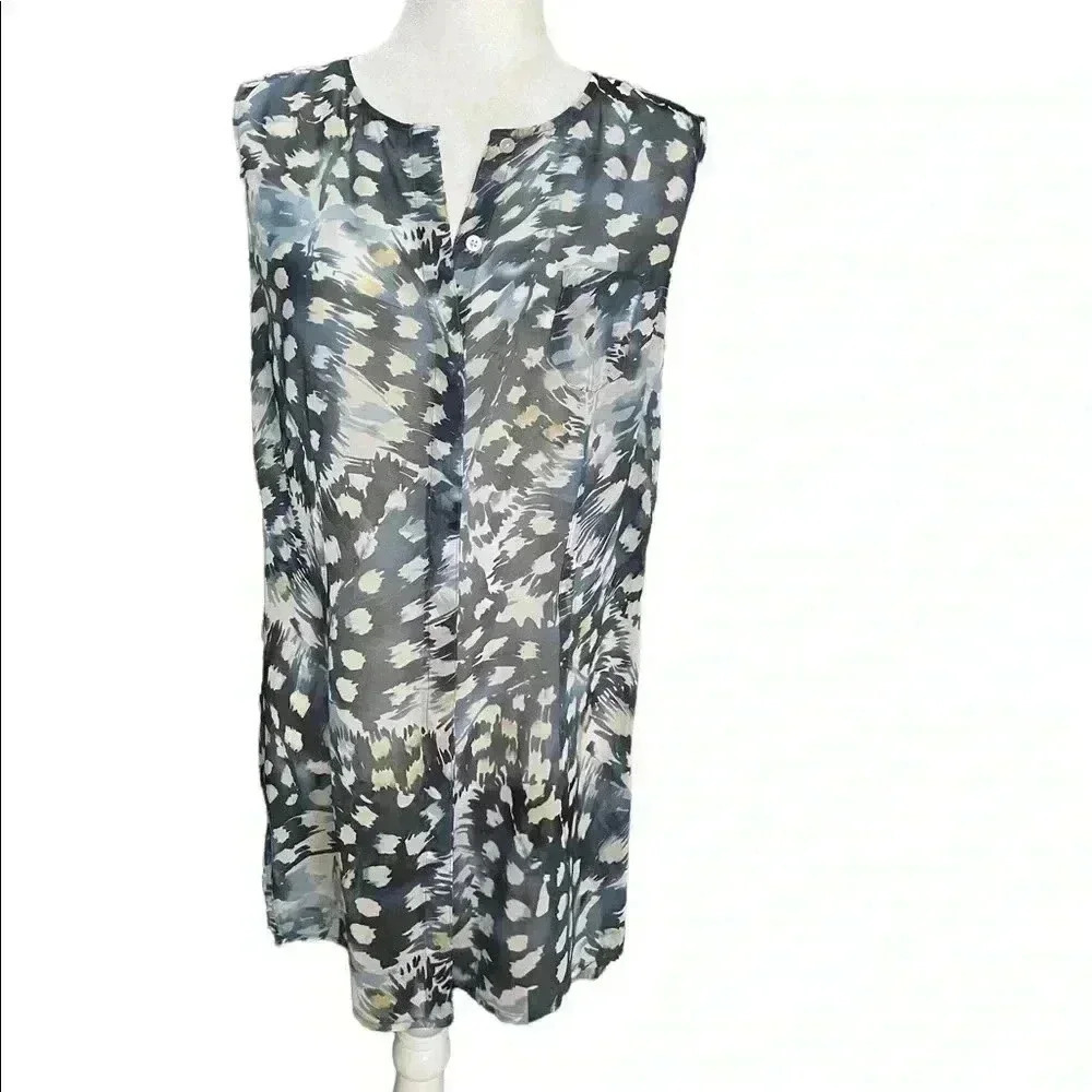 CAbi Avery Blue Yellow Button Tunic Top M